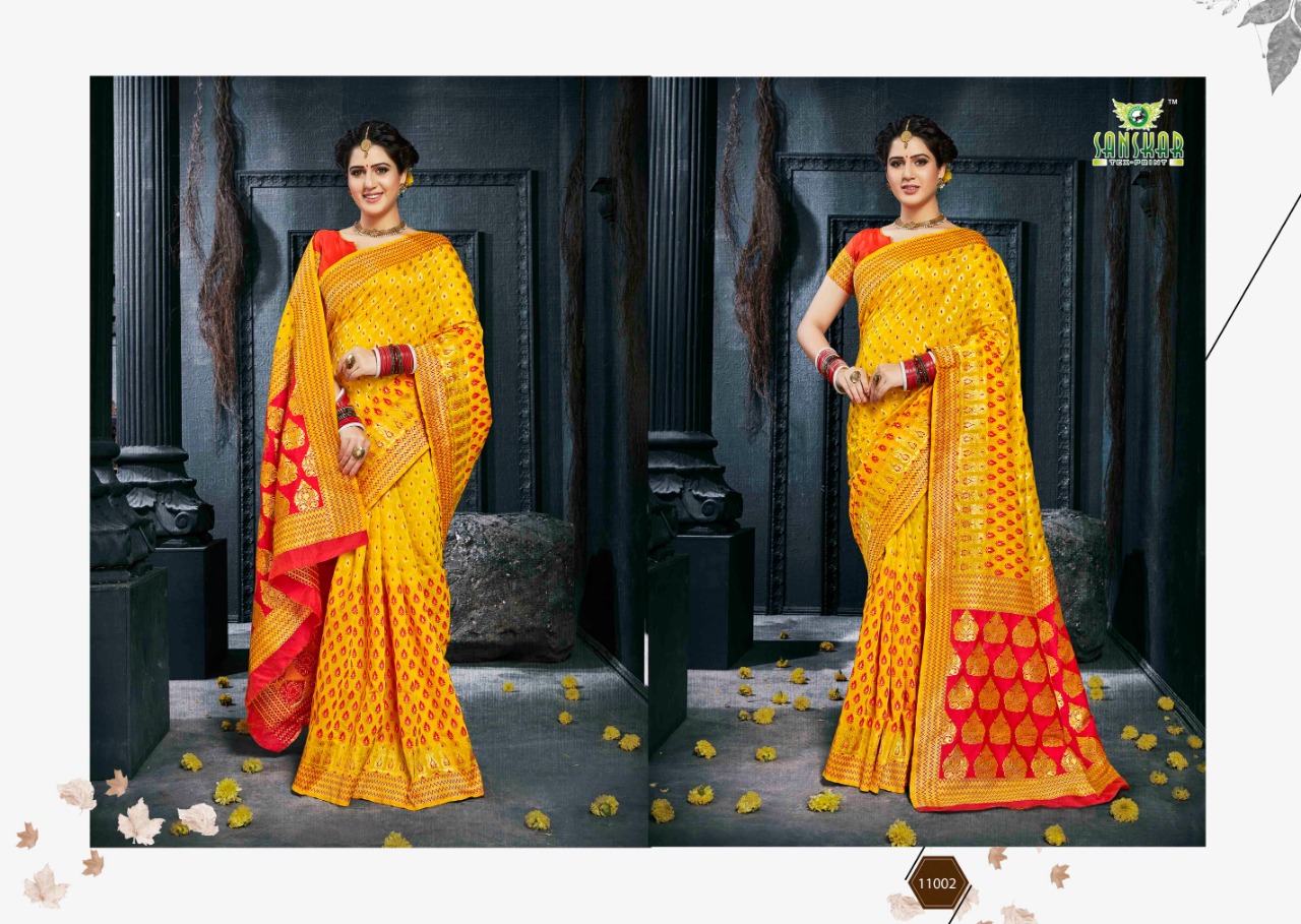 Radhika By Sanskar Tex Prints 11001 To 11010 Series Indian Traditional Wear Collection Beautiful Stylish Fancy Colorful Party Wear & Occasional Wear Banarasi Silk With Blouse Sarees At Wholesale Price