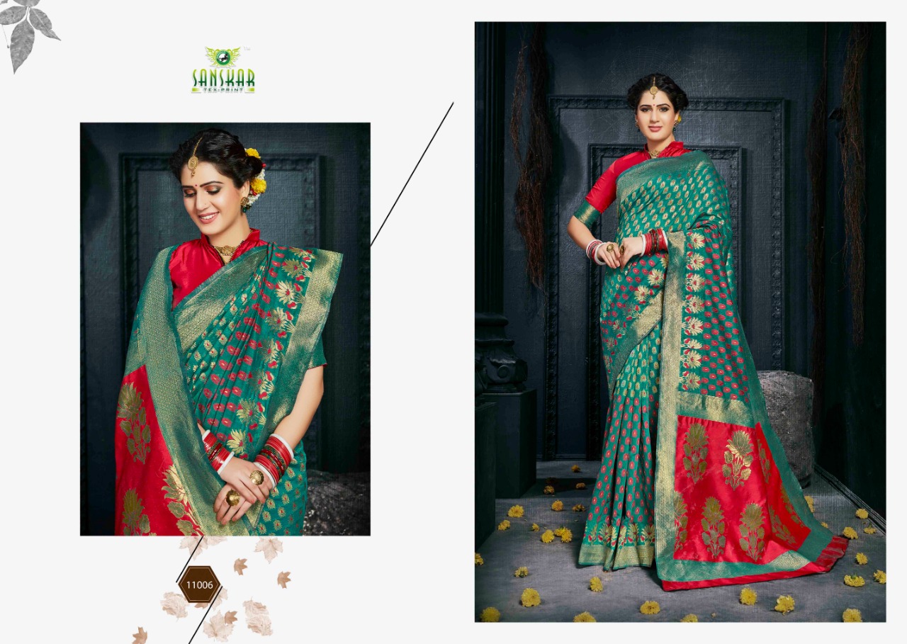 Radhika By Sanskar Tex Prints 11001 To 11010 Series Indian Traditional Wear Collection Beautiful Stylish Fancy Colorful Party Wear & Occasional Wear Banarasi Silk With Blouse Sarees At Wholesale Price
