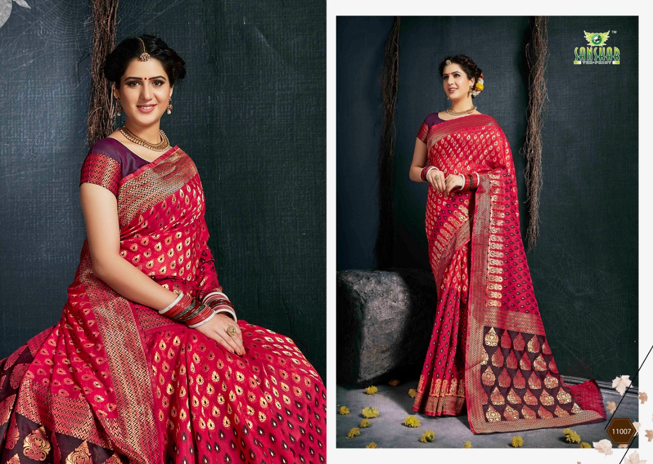 Radhika By Sanskar Tex Prints 11001 To 11010 Series Indian Traditional Wear Collection Beautiful Stylish Fancy Colorful Party Wear & Occasional Wear Banarasi Silk With Blouse Sarees At Wholesale Price
