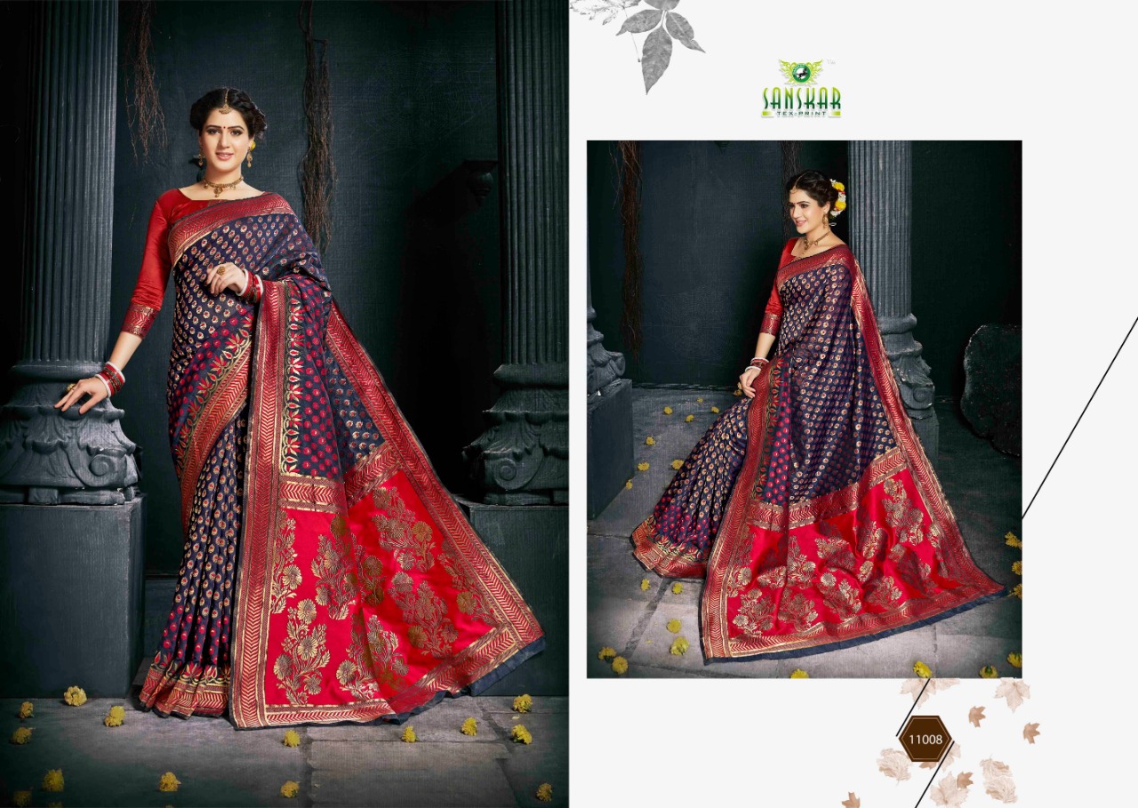Radhika By Sanskar Tex Prints 11001 To 11010 Series Indian Traditional Wear Collection Beautiful Stylish Fancy Colorful Party Wear & Occasional Wear Banarasi Silk With Blouse Sarees At Wholesale Price