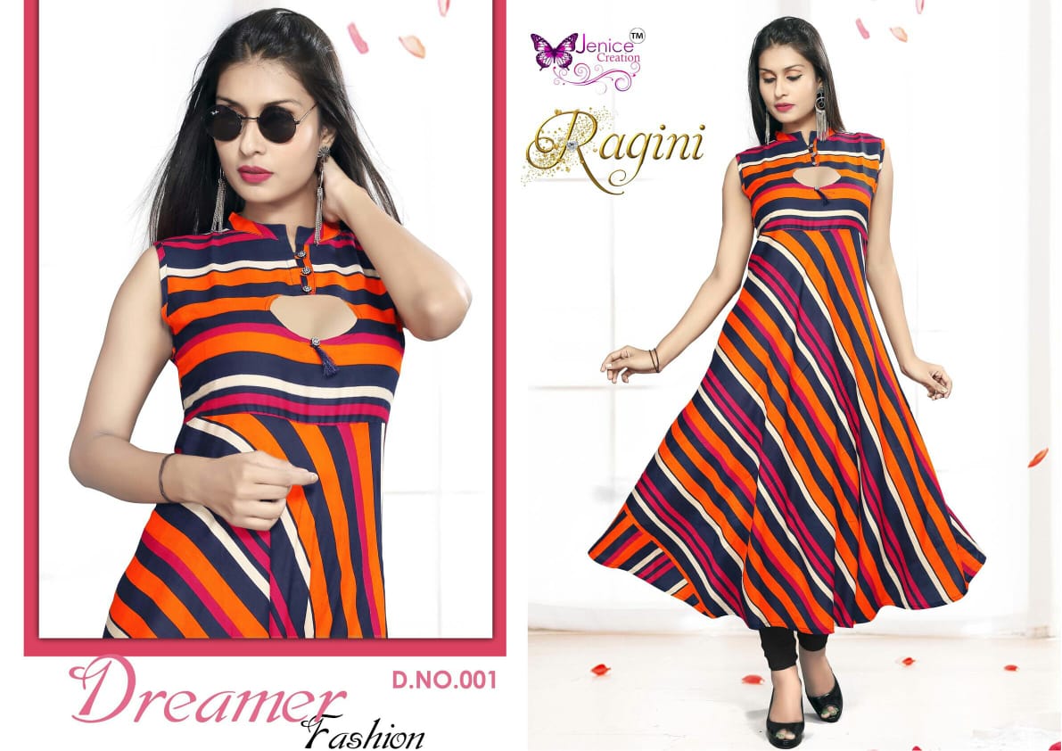 Ragini By Jenice Creation 001 To 006 Series Beautiful Colorful Stylish Fancy Casual Wear & Ethnic Wear & Ready To Wear Heavy Rayon Printed Kurtis At Wholesale Price