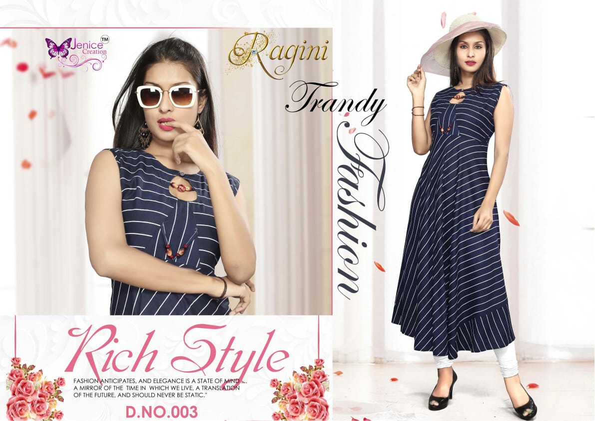 Ragini By Jenice Creation 001 To 006 Series Beautiful Colorful Stylish Fancy Casual Wear & Ethnic Wear & Ready To Wear Heavy Rayon Printed Kurtis At Wholesale Price