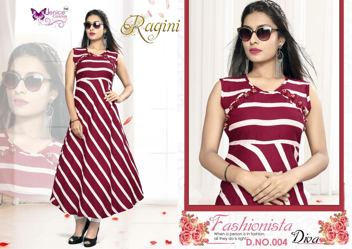 Ragini By Jenice Creation 001 To 006 Series Beautiful Colorful Stylish Fancy Casual Wear & Ethnic Wear & Ready To Wear Heavy Rayon Printed Kurtis At Wholesale Price