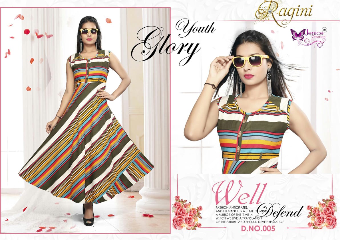 Ragini By Jenice Creation 001 To 006 Series Beautiful Colorful Stylish Fancy Casual Wear & Ethnic Wear & Ready To Wear Heavy Rayon Printed Kurtis At Wholesale Price