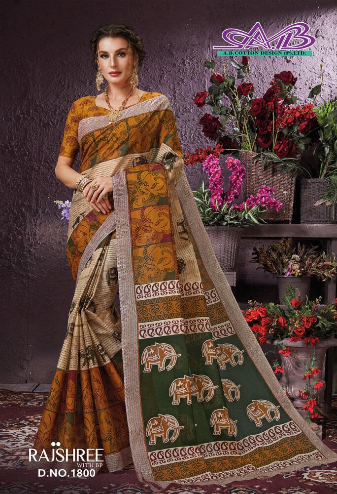Rajshree By A.b. Fashion 1800 To 1817 Series Indian Designer Traditional Wear Collection Beautiful Stylish Fancy Colorful Party Wear & Occasional Wear Pure Cotton Sarees At Wholesale Price