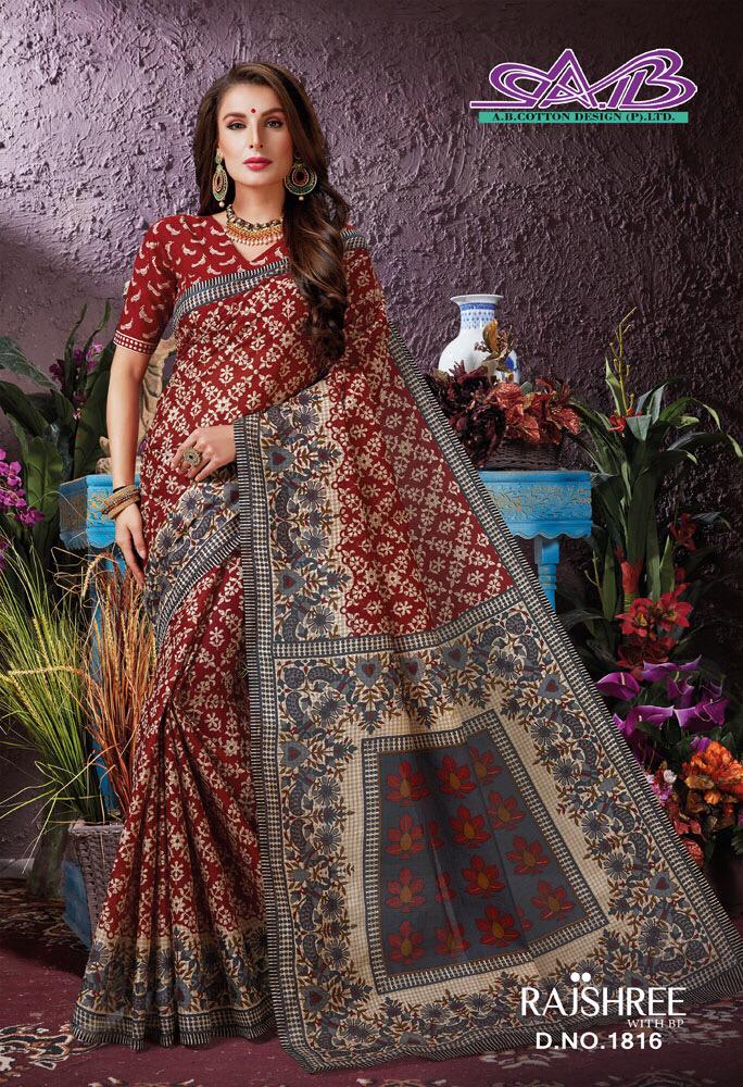 Rajshree By A.b. Fashion 1800 To 1817 Series Indian Designer Traditional Wear Collection Beautiful Stylish Fancy Colorful Party Wear & Occasional Wear Pure Cotton Sarees At Wholesale Price