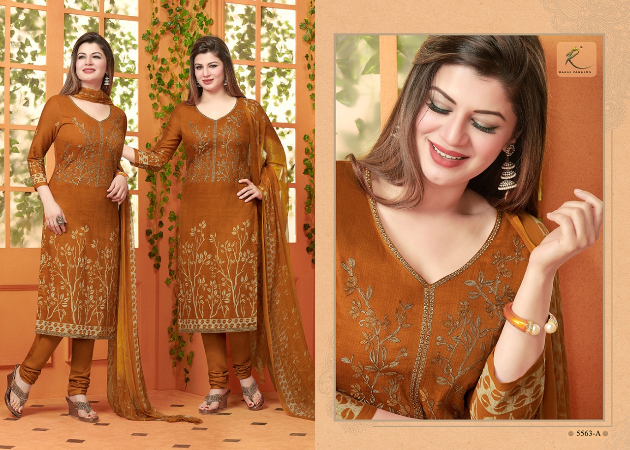 Rakhi 5500 Series By Rakhi Fashion 5563-a To 5568-b Series Designer Suits Beautiful Stylish Fancy Colorful Party Wear & Ethnic Wear Fine Cotton Glace Dresses At Wholesale Price
