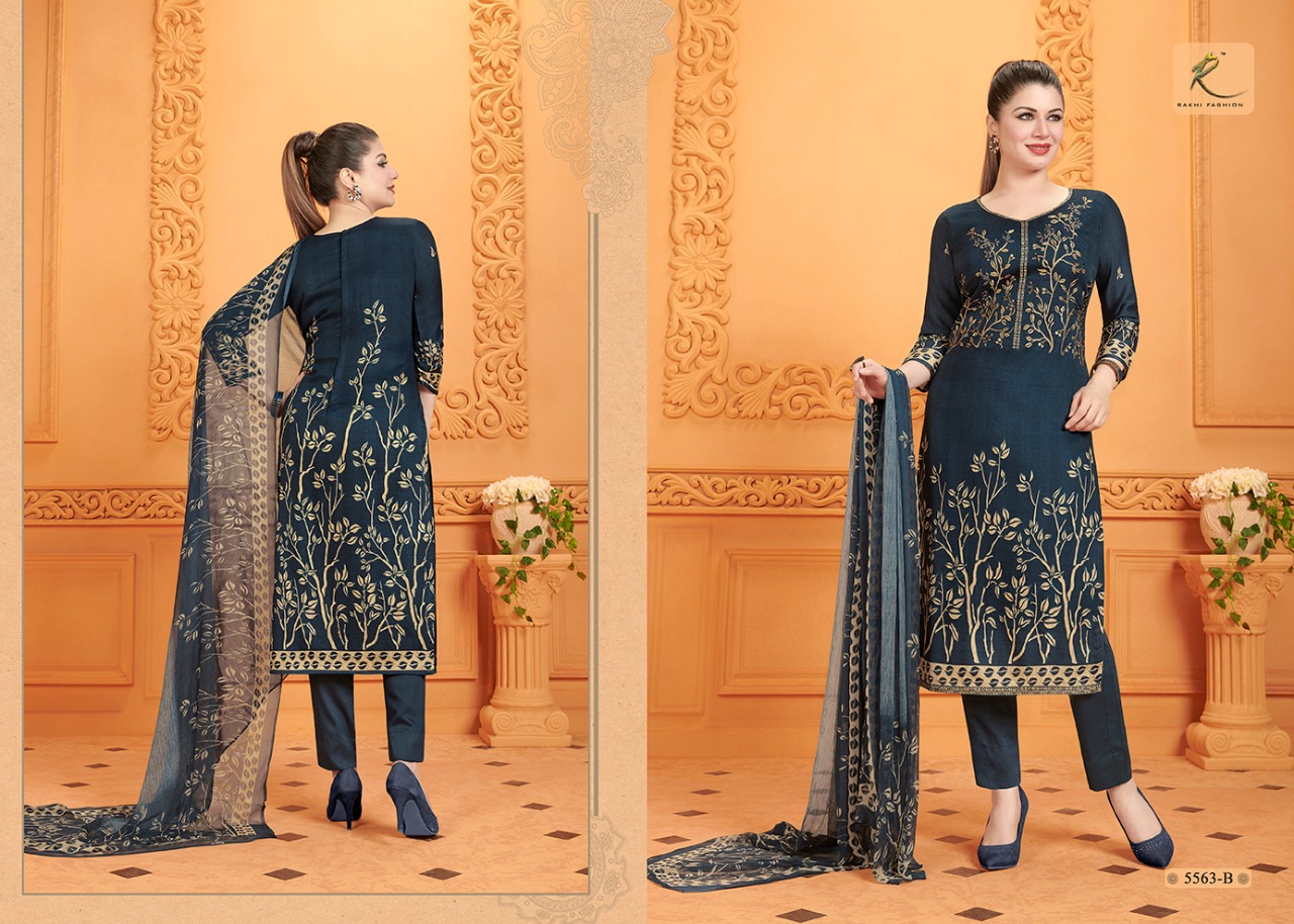Rakhi 5500 Series By Rakhi Fashion 5563-a To 5568-b Series Designer Suits Beautiful Stylish Fancy Colorful Party Wear & Ethnic Wear Fine Cotton Glace Dresses At Wholesale Price
