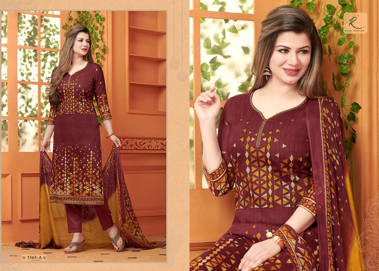 Rakhi 5500 Series By Rakhi Fashion 5563-a To 5568-b Series Designer Suits Beautiful Stylish Fancy Colorful Party Wear & Ethnic Wear Fine Cotton Glace Dresses At Wholesale Price