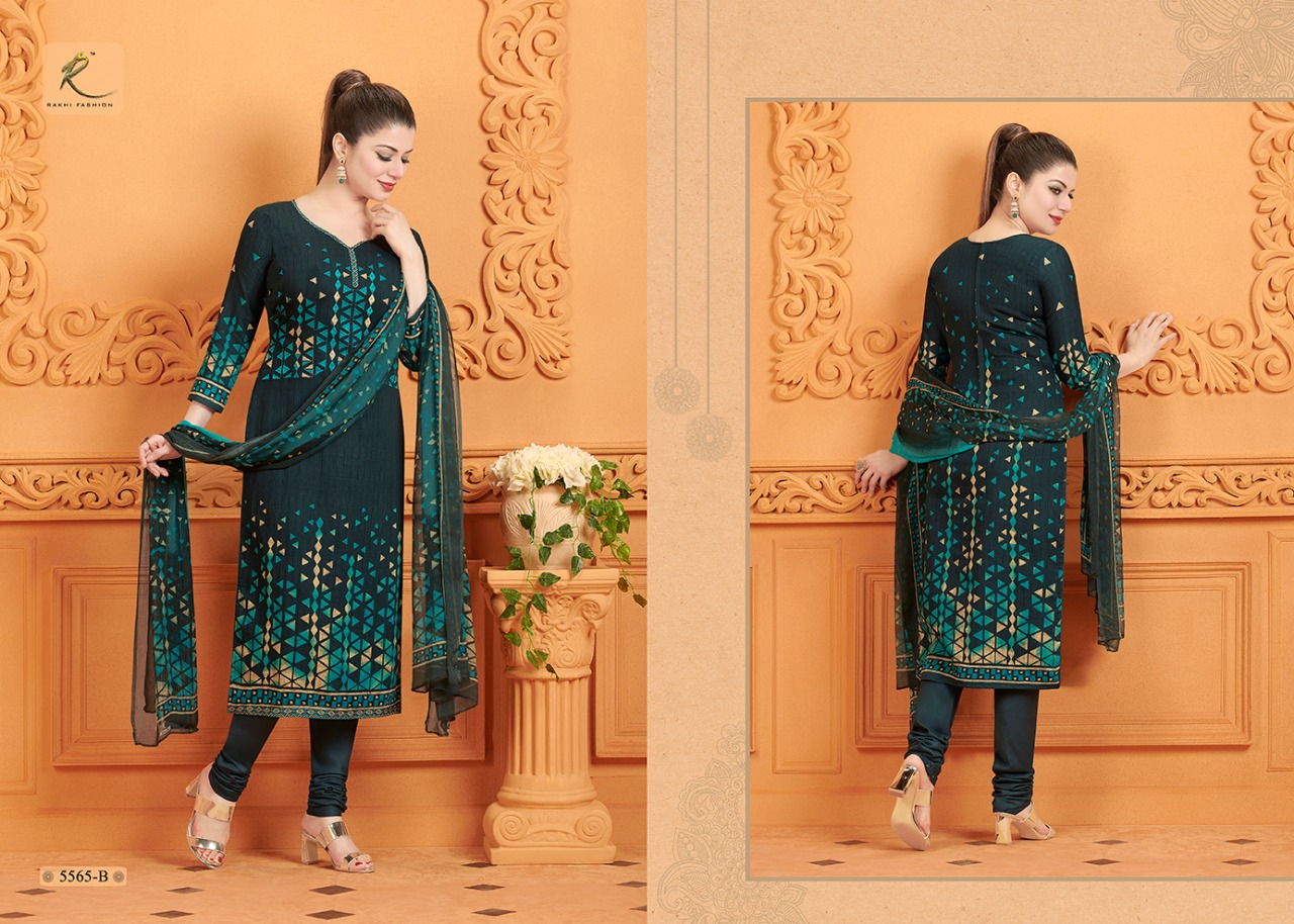 Rakhi 5500 Series By Rakhi Fashion 5563-a To 5568-b Series Designer Suits Beautiful Stylish Fancy Colorful Party Wear & Ethnic Wear Fine Cotton Glace Dresses At Wholesale Price