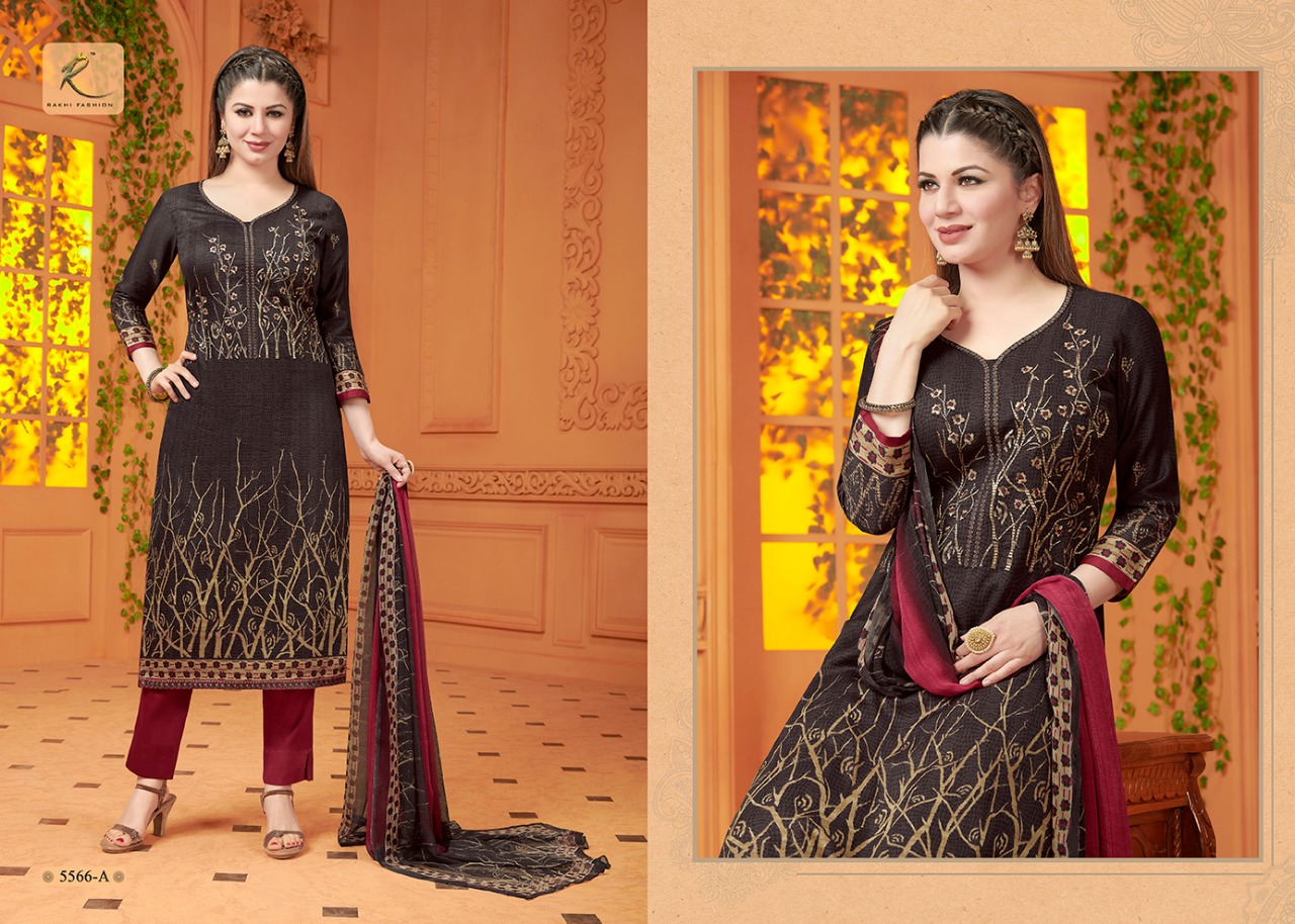 Rakhi 5500 Series By Rakhi Fashion 5563-a To 5568-b Series Designer Suits Beautiful Stylish Fancy Colorful Party Wear & Ethnic Wear Fine Cotton Glace Dresses At Wholesale Price