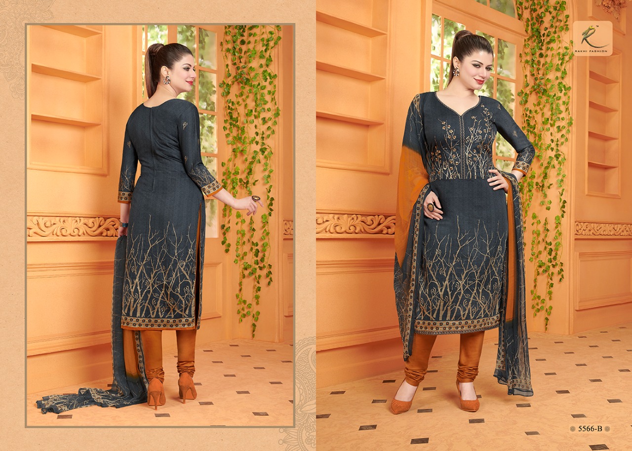 Rakhi 5500 Series By Rakhi Fashion 5563-a To 5568-b Series Designer Suits Beautiful Stylish Fancy Colorful Party Wear & Ethnic Wear Fine Cotton Glace Dresses At Wholesale Price