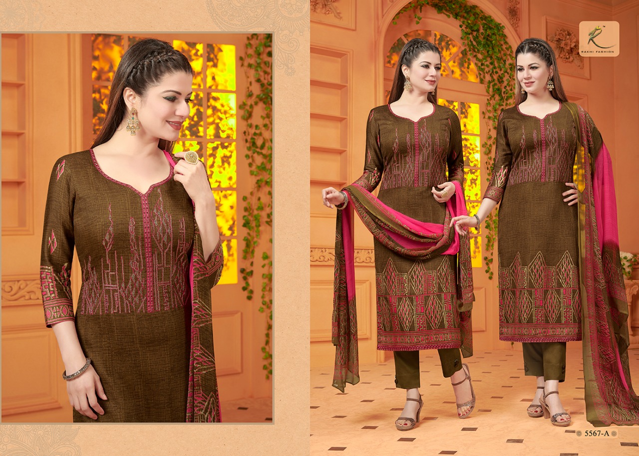 Rakhi 5500 Series By Rakhi Fashion 5563-a To 5568-b Series Designer Suits Beautiful Stylish Fancy Colorful Party Wear & Ethnic Wear Fine Cotton Glace Dresses At Wholesale Price