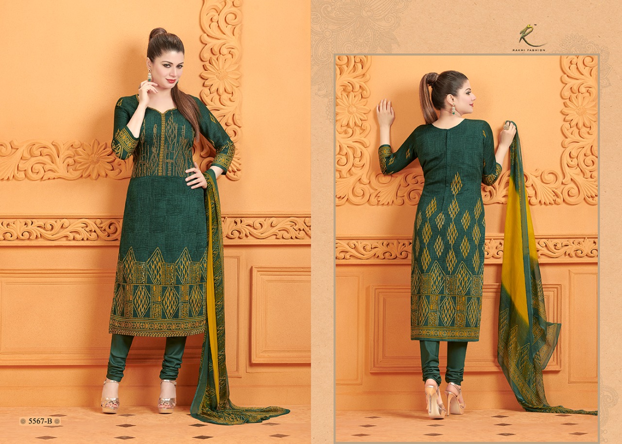 Rakhi 5500 Series By Rakhi Fashion 5563-a To 5568-b Series Designer Suits Beautiful Stylish Fancy Colorful Party Wear & Ethnic Wear Fine Cotton Glace Dresses At Wholesale Price