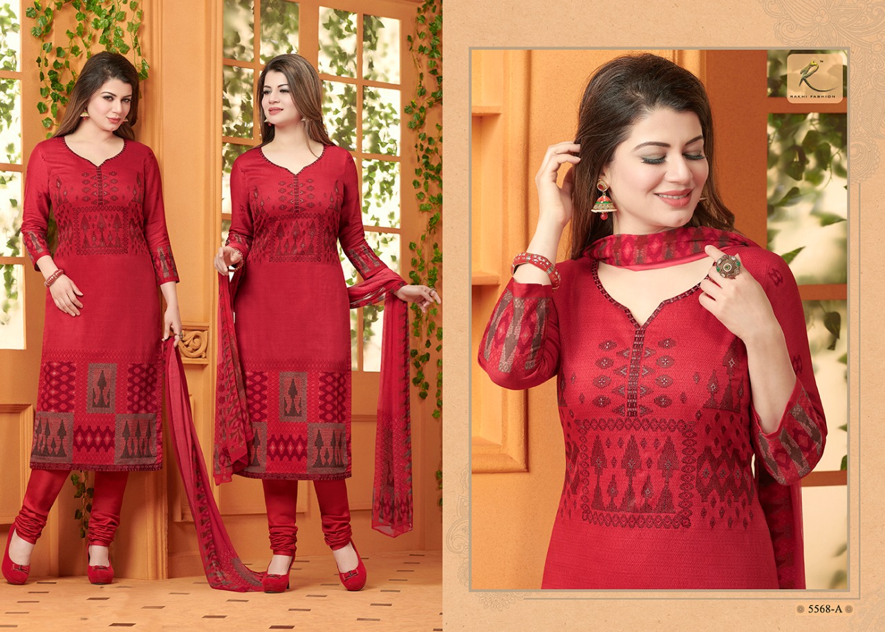 Rakhi 5500 Series By Rakhi Fashion 5563-a To 5568-b Series Designer Suits Beautiful Stylish Fancy Colorful Party Wear & Ethnic Wear Fine Cotton Glace Dresses At Wholesale Price