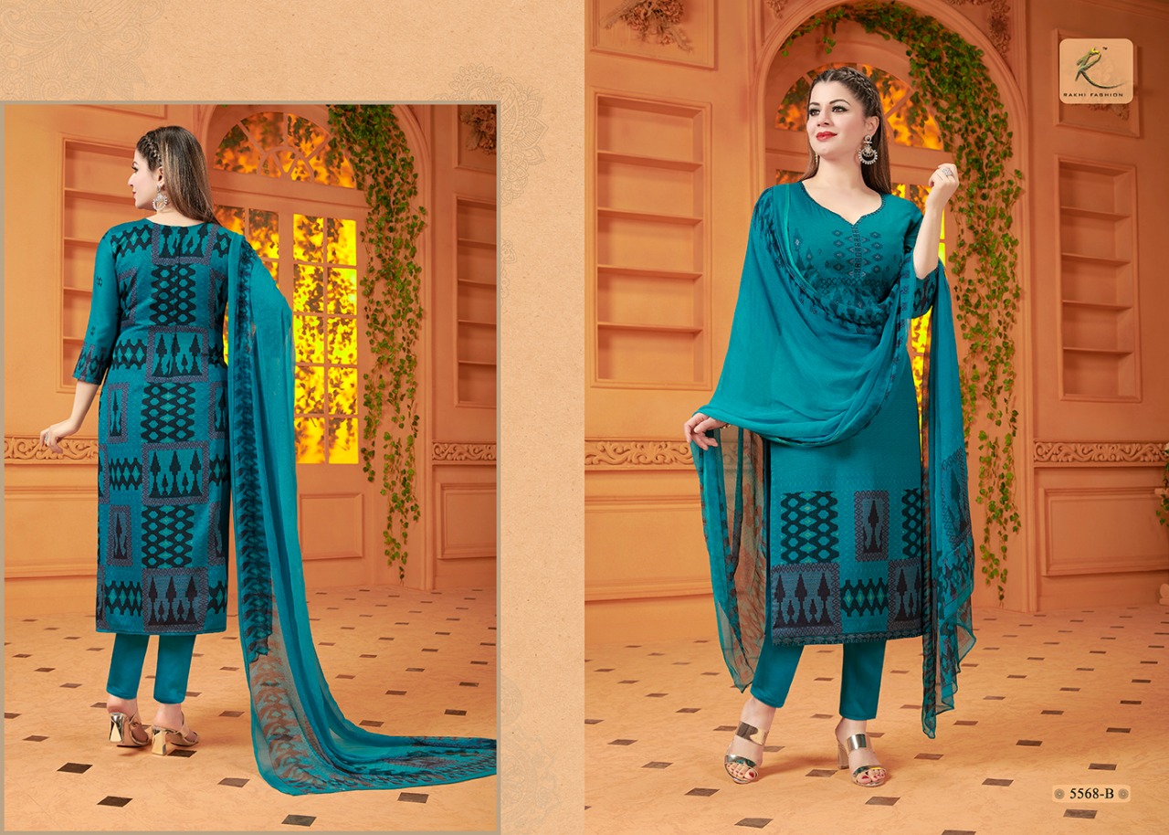 Rakhi 5500 Series By Rakhi Fashion 5563-a To 5568-b Series Designer Suits Beautiful Stylish Fancy Colorful Party Wear & Ethnic Wear Fine Cotton Glace Dresses At Wholesale Price