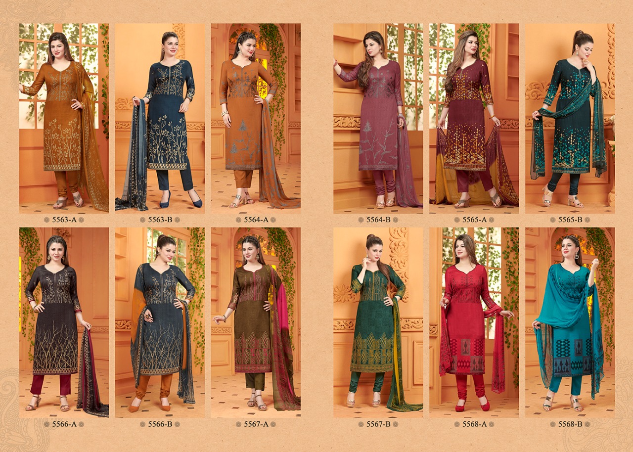 Rakhi 5500 Series By Rakhi Fashion 5563-a To 5568-b Series Designer Suits Beautiful Stylish Fancy Colorful Party Wear & Ethnic Wear Fine Cotton Glace Dresses At Wholesale Price