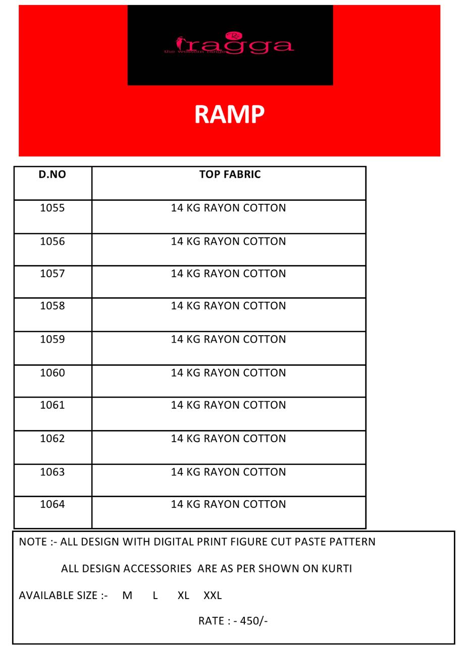 Ramp By Ragga 1055 To 1064 Series Beautiful Stylish Fancy Colorful Casual Wear & Ethnic Wear & Ready To Wear Rayon Cotton Kurtis At Wholesale Price