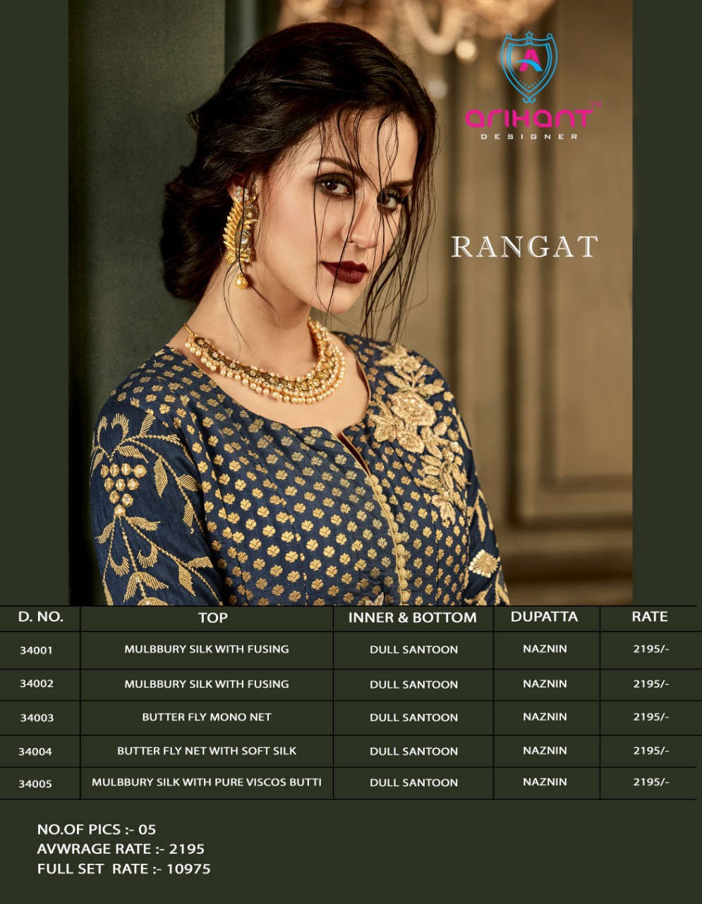Rangat By Arihant Designer 34001 To 34005 Series Designer Anarkali Suits Collection Beautiful Stylish Fancy Colorful Party Wear & Occasional Wear Silk & Net Embroidered Dresses At Wholesale Price