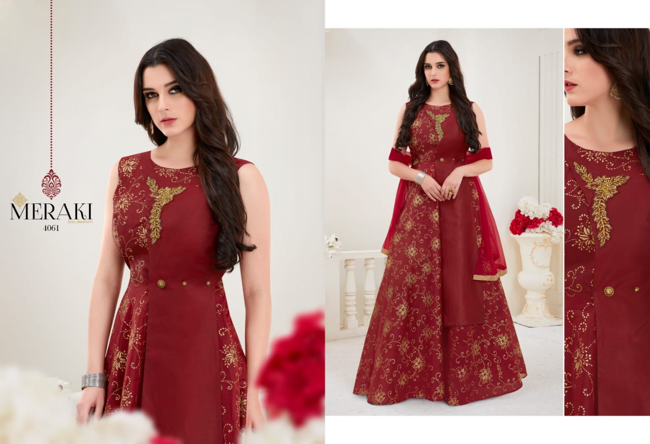 Rangat By Meraki 4061 To 4066 Series Designer Gown Collection Beautiful Stylish Fancy Colorful Party Wear & Occasional Wear Heavy Modal Gowns At Wholesale Price