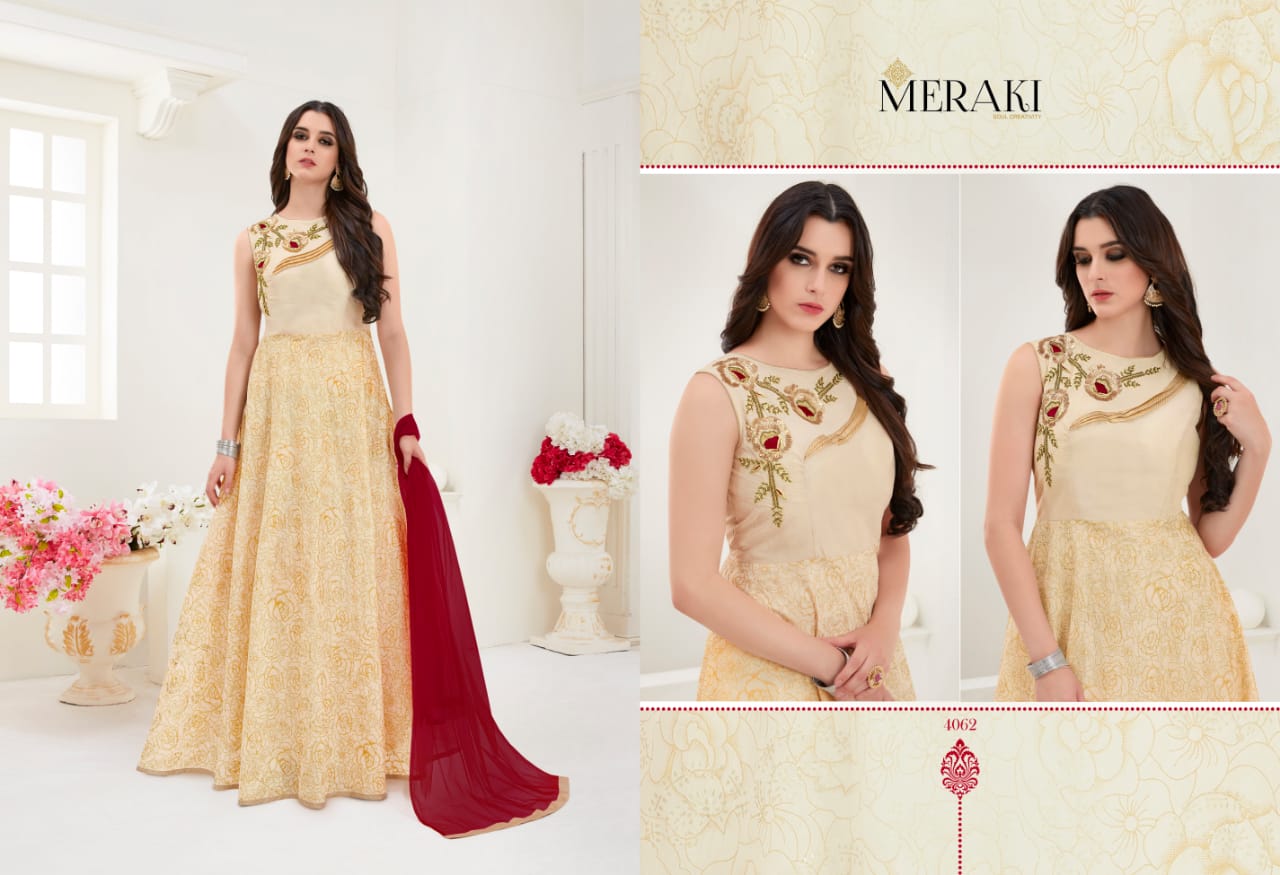 Rangat By Meraki 4061 To 4066 Series Designer Gown Collection Beautiful Stylish Fancy Colorful Party Wear & Occasional Wear Heavy Modal Gowns At Wholesale Price