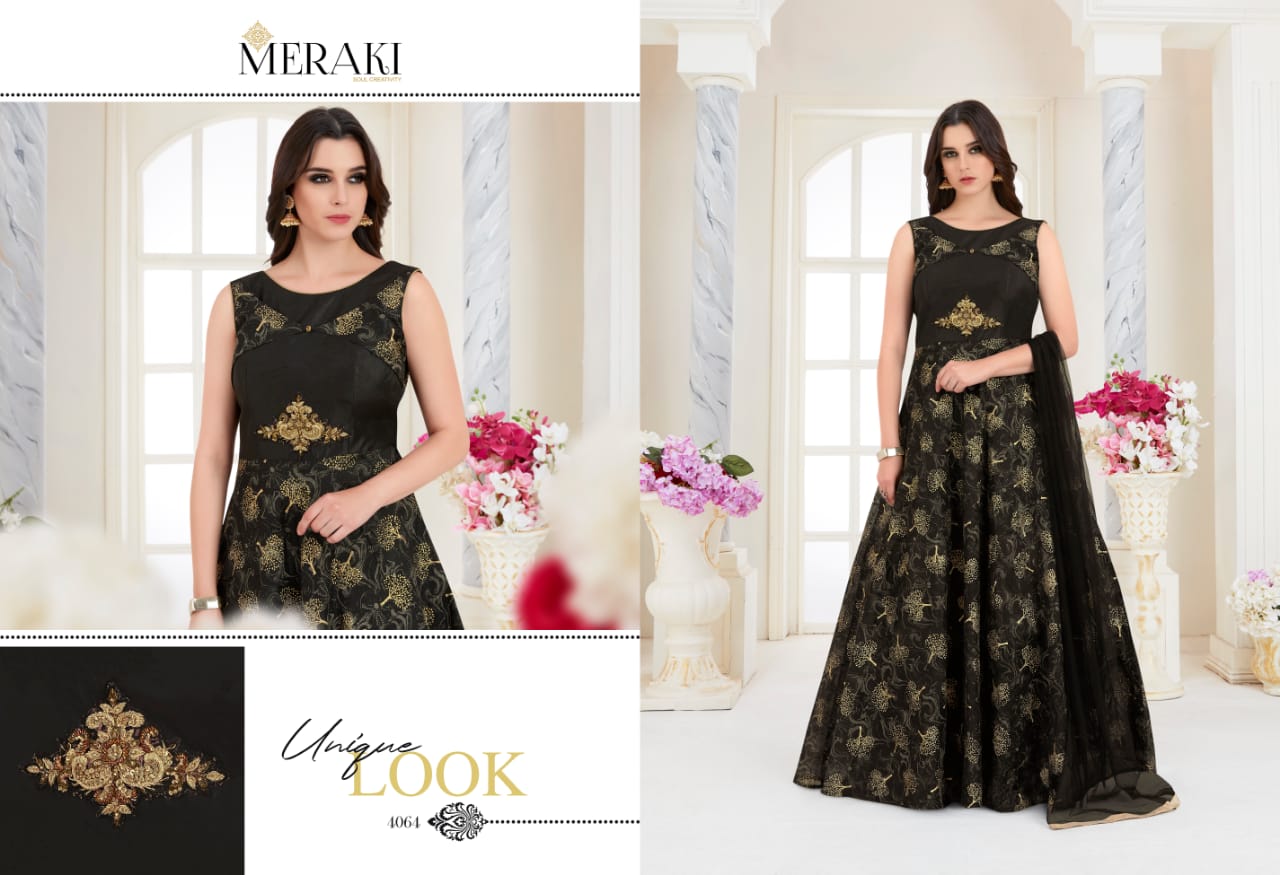 Rangat By Meraki 4061 To 4066 Series Designer Gown Collection Beautiful Stylish Fancy Colorful Party Wear & Occasional Wear Heavy Modal Gowns At Wholesale Price