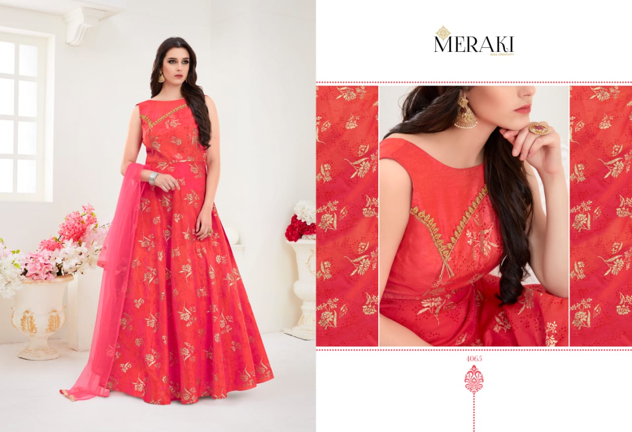 Rangat By Meraki 4061 To 4066 Series Designer Gown Collection Beautiful Stylish Fancy Colorful Party Wear & Occasional Wear Heavy Modal Gowns At Wholesale Price