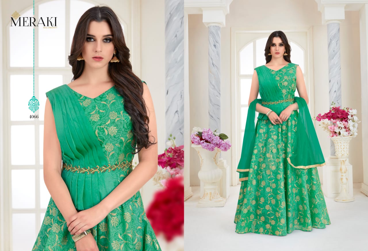 Rangat By Meraki 4061 To 4066 Series Designer Gown Collection Beautiful Stylish Fancy Colorful Party Wear & Occasional Wear Heavy Modal Gowns At Wholesale Price