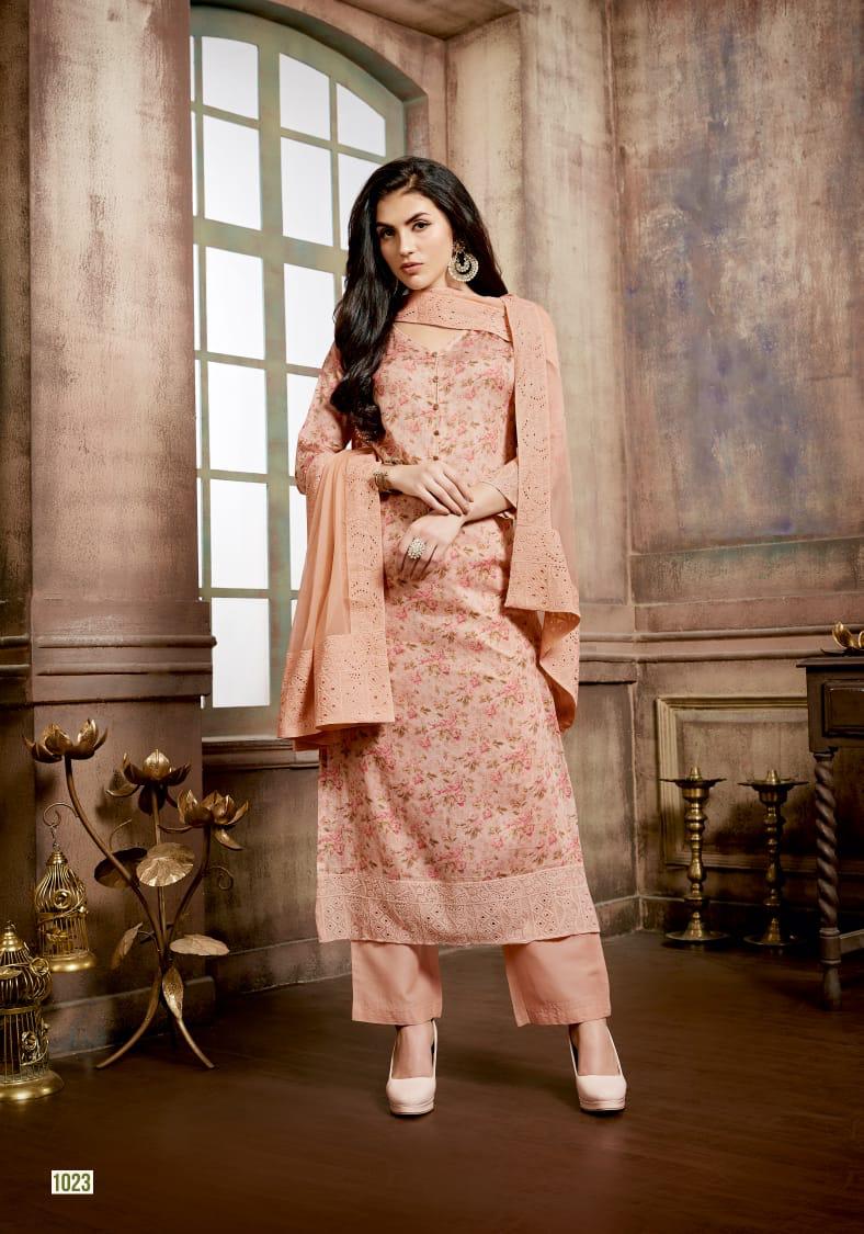 Rangat By Sanjh 1021 To 1025 Series Beautiful Suits Stylish Colorful Fancy Casual Wear & Ethnic Wear Pure Bemberg Finer Satin Print Most Exclussive Embroidery Ghera Dresses At Wholesale Price