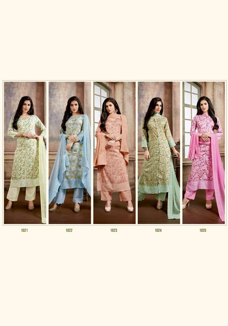 Rangat By Sanjh 1021 To 1025 Series Beautiful Suits Stylish Colorful Fancy Casual Wear & Ethnic Wear Pure Bemberg Finer Satin Print Most Exclussive Embroidery Ghera Dresses At Wholesale Price