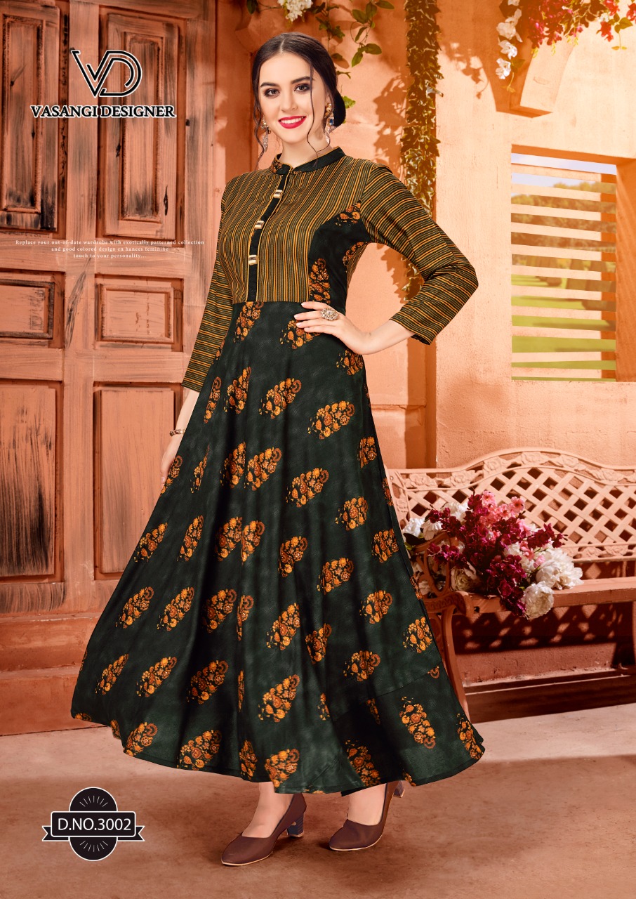 Rangat By Vasangi Designer 3001 To 3006 Series Designer Beautiful Colorful Stylish Fancy Casual Wear & Ethnic Wear & Ready To Wear Premium Rayon Printed Kurtis At Wholesale Price