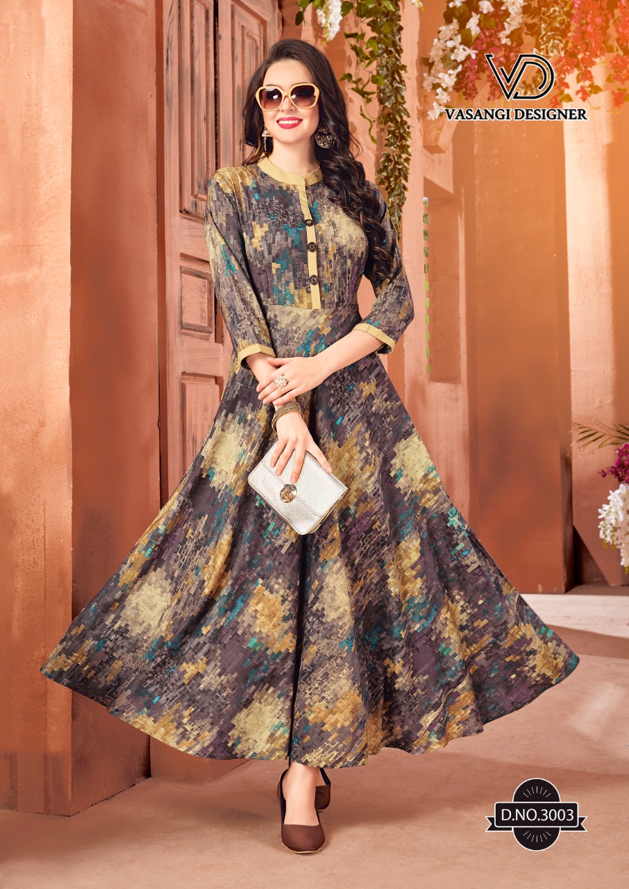 Rangat By Vasangi Designer 3001 To 3006 Series Designer Beautiful Colorful Stylish Fancy Casual Wear & Ethnic Wear & Ready To Wear Premium Rayon Printed Kurtis At Wholesale Price