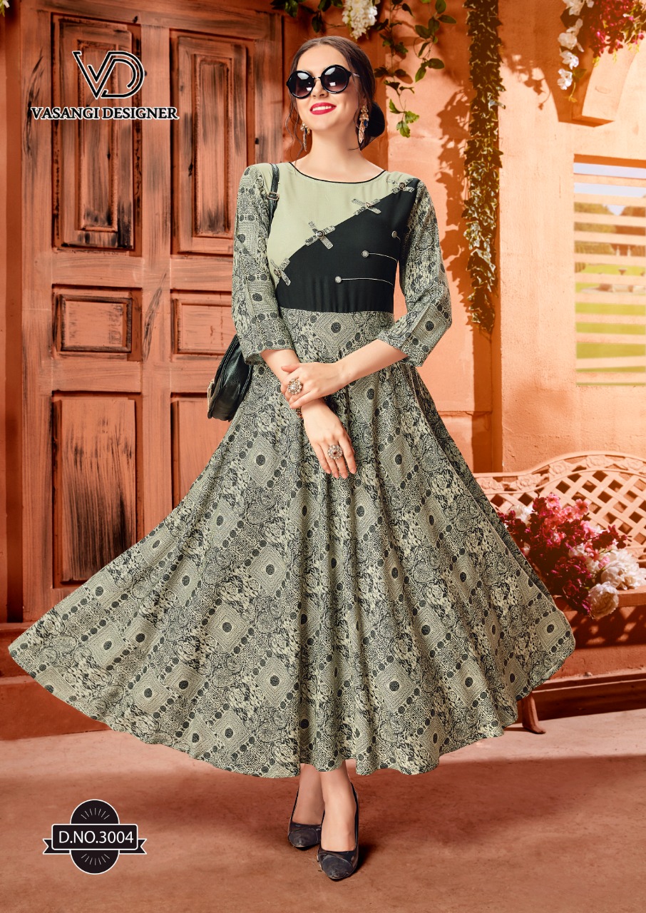 Rangat By Vasangi Designer 3001 To 3006 Series Designer Beautiful Colorful Stylish Fancy Casual Wear & Ethnic Wear & Ready To Wear Premium Rayon Printed Kurtis At Wholesale Price