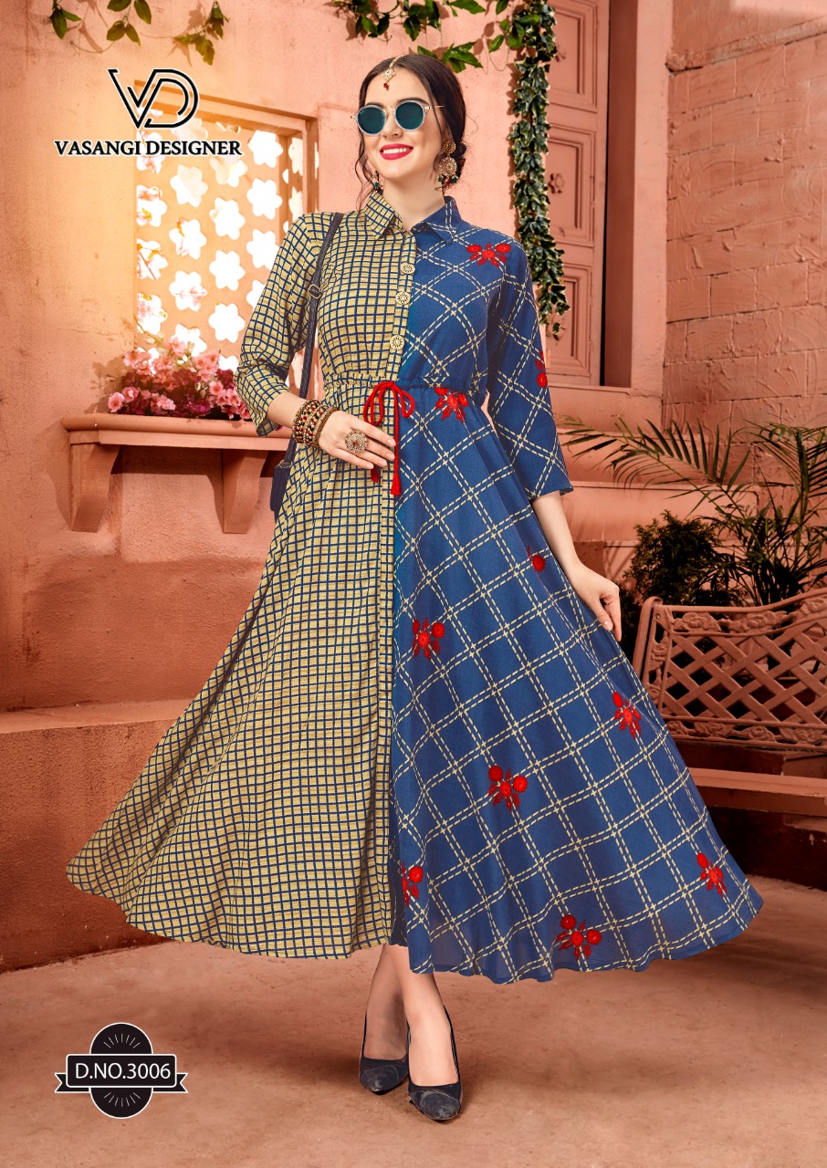 Rangat By Vasangi Designer 3001 To 3006 Series Designer Beautiful Colorful Stylish Fancy Casual Wear & Ethnic Wear & Ready To Wear Premium Rayon Printed Kurtis At Wholesale Price