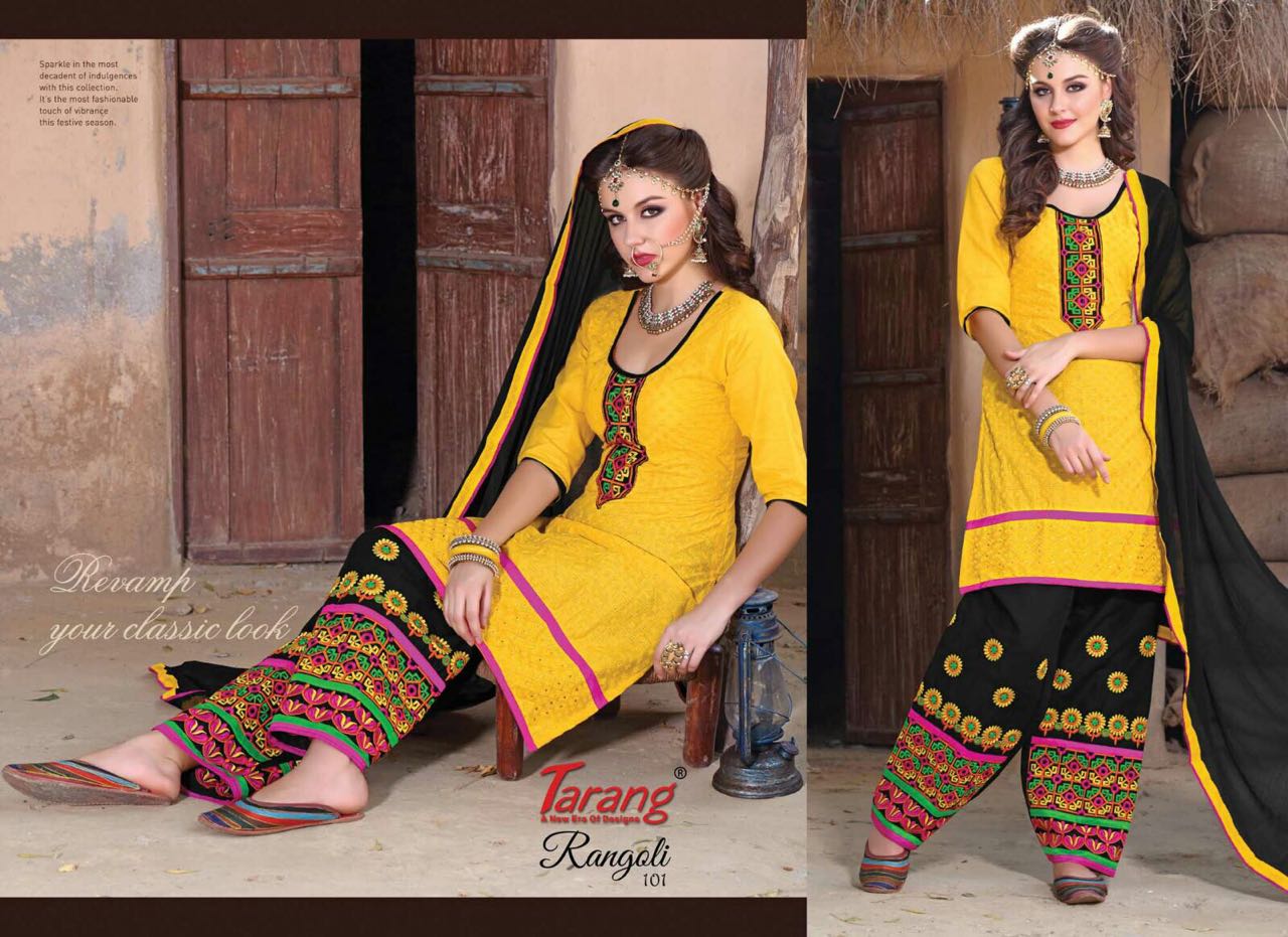 Rangoli By Tarang 101 To 110 Series Beautiful Patiyala Suits Stylish Fancy Colorful Casual Wear & Ethnic Wear Cotton Cambric Embroidered Dresses At Wholesale Price