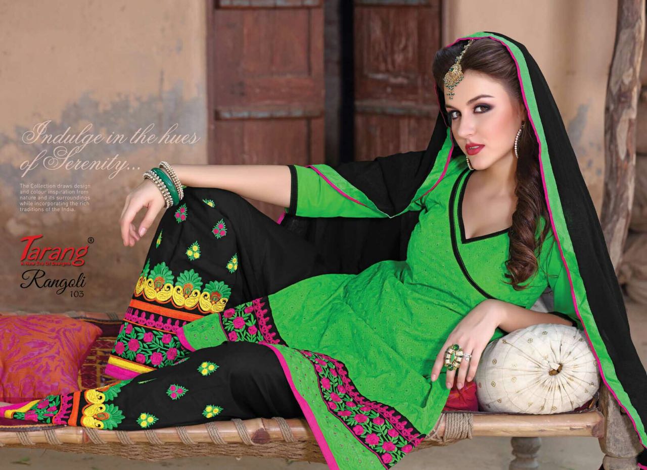 Rangoli By Tarang 101 To 110 Series Beautiful Patiyala Suits Stylish Fancy Colorful Casual Wear & Ethnic Wear Cotton Cambric Embroidered Dresses At Wholesale Price