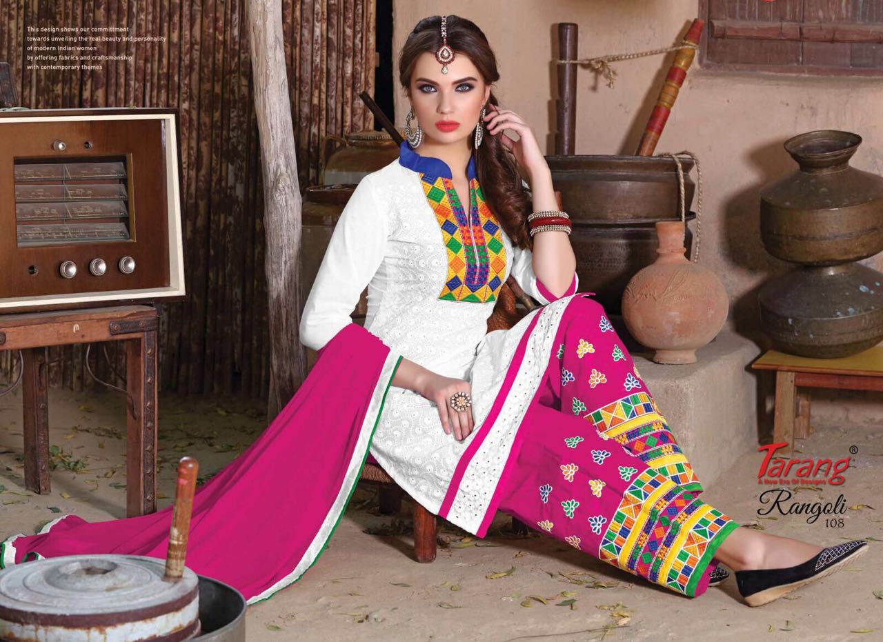 Rangoli By Tarang 101 To 110 Series Beautiful Patiyala Suits Stylish Fancy Colorful Casual Wear & Ethnic Wear Cotton Cambric Embroidered Dresses At Wholesale Price