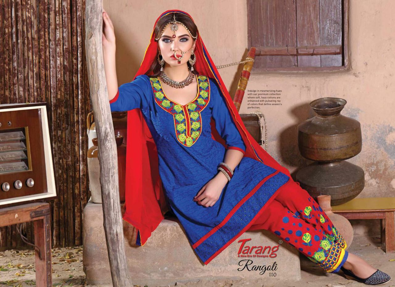 Rangoli By Tarang 101 To 110 Series Beautiful Patiyala Suits Stylish Fancy Colorful Casual Wear & Ethnic Wear Cotton Cambric Embroidered Dresses At Wholesale Price