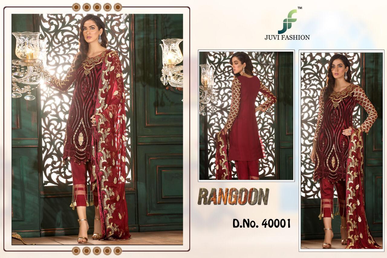 Rangoon By Juvi Fashion 40001 To 40005 Series Designer Pakistani Suits Beautiful Stylish Fancy Colorful Party Wear & Occasional Wear Faux Georgette With Heavy Embroidered Dresses At Wholesale Price