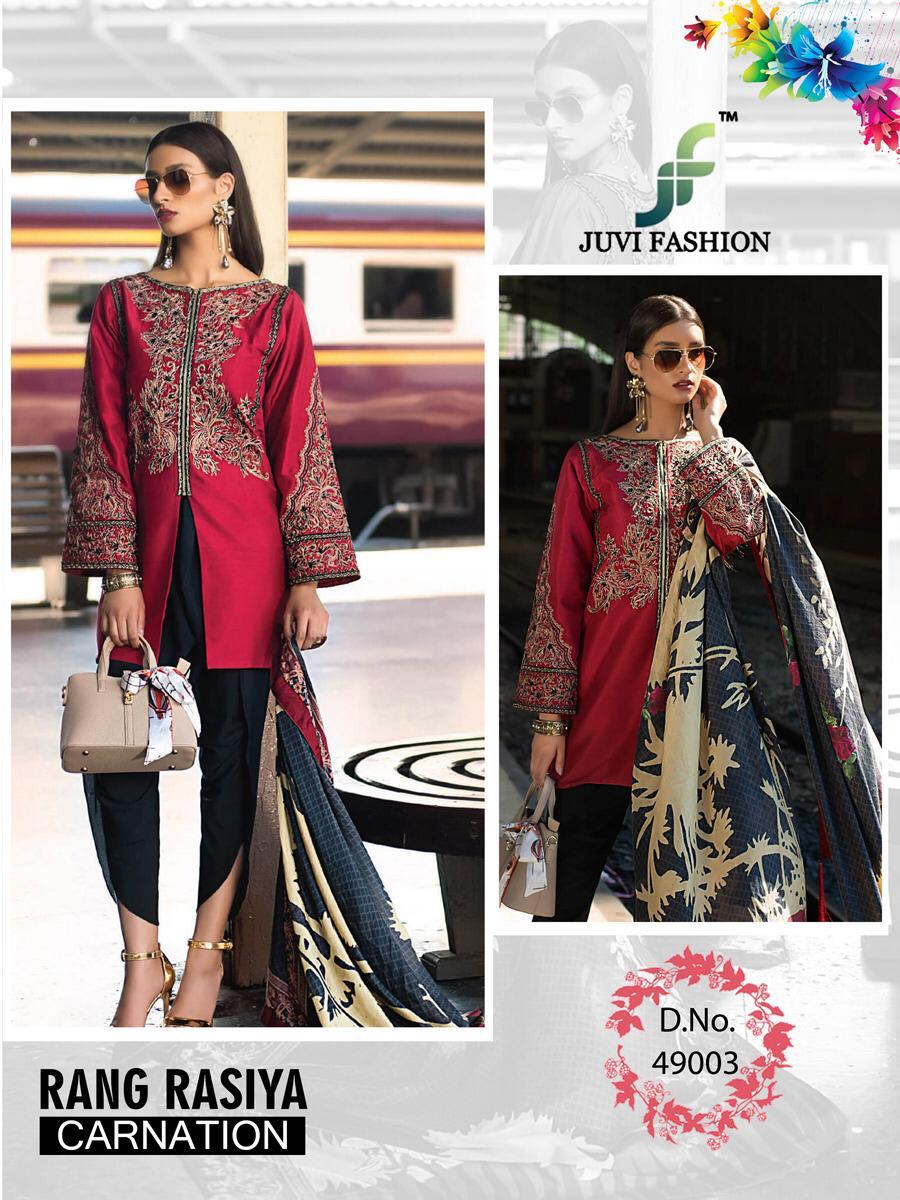 Rangrasiya Carnation By Juvi Fashion 49001 To 49006 Series Pakistani Designer Suits Collection Beautiful Stylish Fancy Colorful Party Wear & Occasional Wear Cambric Cotton With Self Embroidery Dresses At Wholesale Price