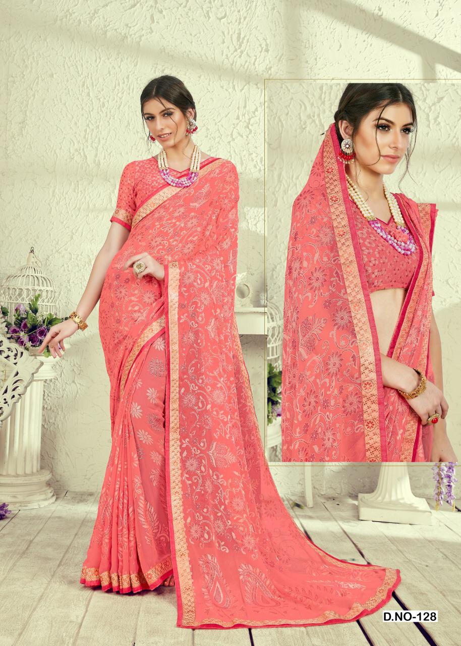 Rangrasiya By Kianaa Fashion 125 To 133 Series Indian Traditional Wear Collection Beautiful Stylish Fancy Colorful Party Wear & Occasional Wear Zimli Brasso Printed Sarees At Wholesale Price