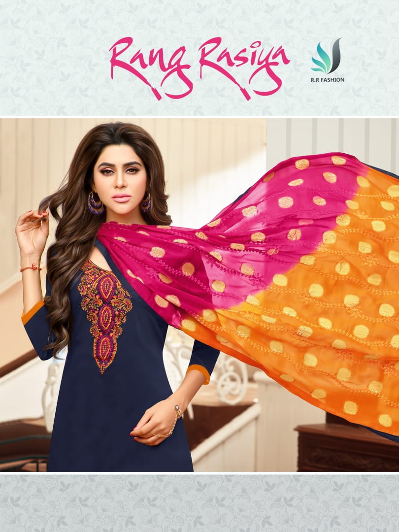 Rang Rasiya By R R Fashion 9001 To 9012 Series Beautiful Suits Stylish Colorful Fancy Casual Wear & Ethnic Wear Denting Cotton Embroidery  Dresses At Wholesale Price