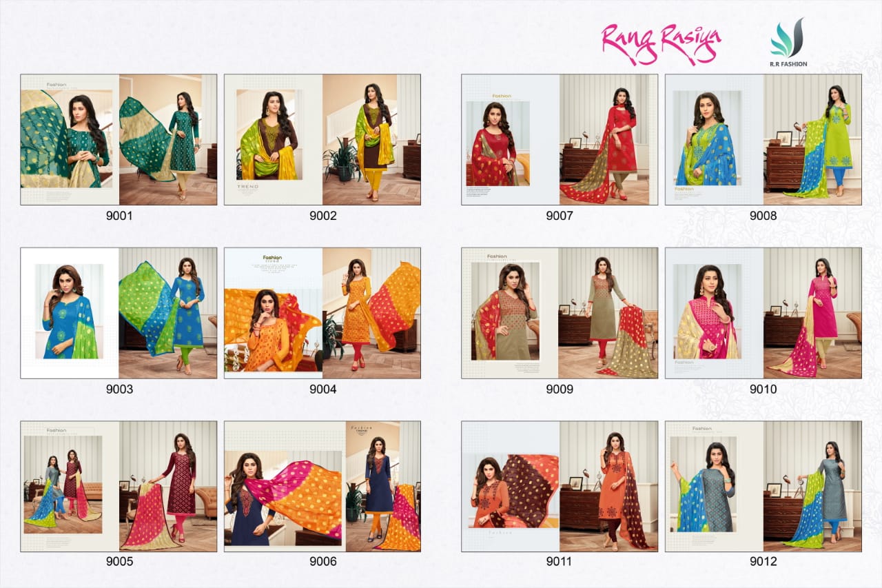 Rang Rasiya By R R Fashion 9001 To 9012 Series Beautiful Suits Stylish Colorful Fancy Casual Wear & Ethnic Wear Denting Cotton Embroidery Dresses At Wholesale Price