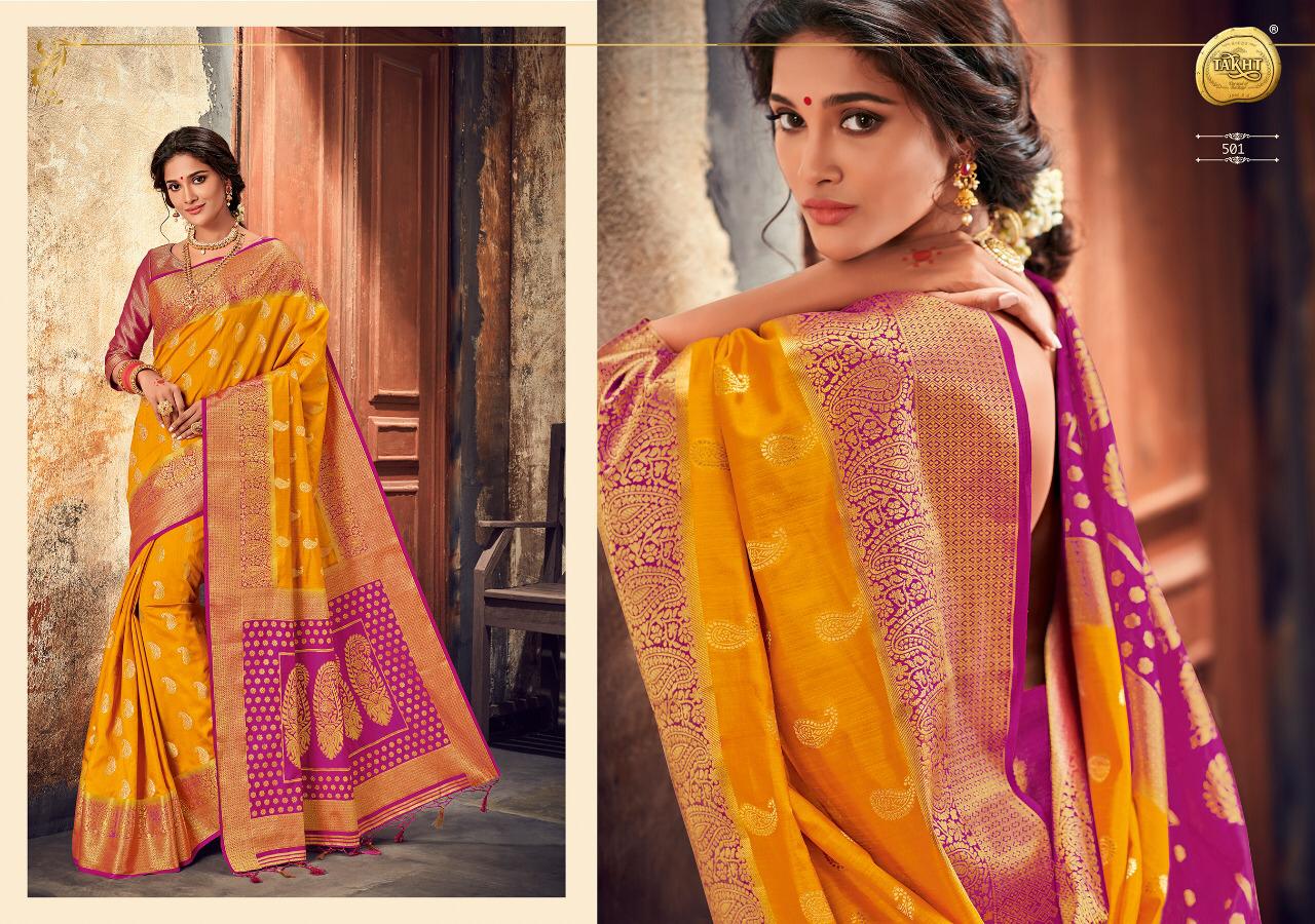 Rani Jhansi By Takht 501 To 507 Series Indian Traditional Wear Collection Beautiful Stylish Fancy Colorful Party Wear & Occasional Wear Pure Silk Sarees At Wholesale Price