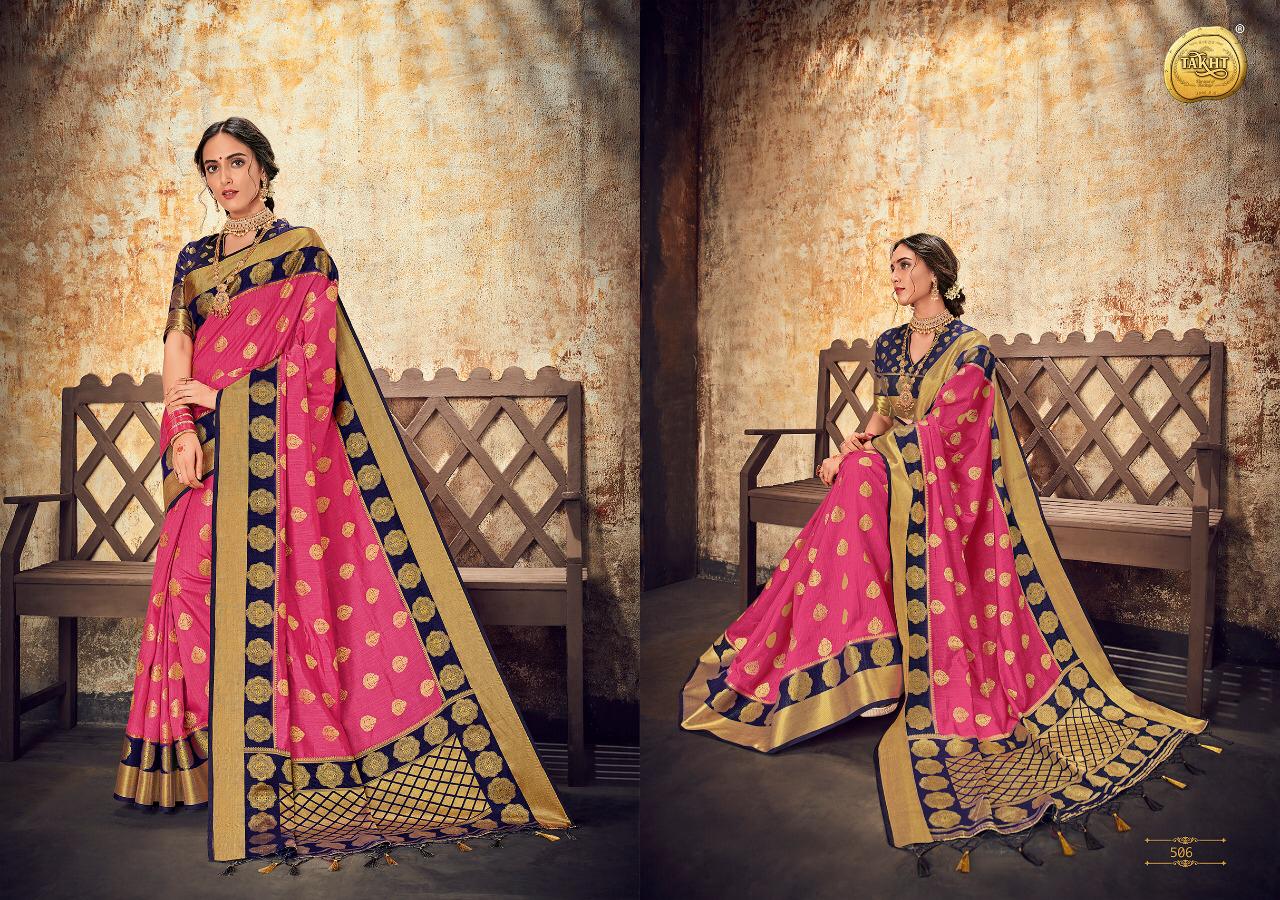 Rani Jhansi By Takht 501 To 507 Series Indian Traditional Wear Collection Beautiful Stylish Fancy Colorful Party Wear & Occasional Wear Pure Silk Sarees At Wholesale Price