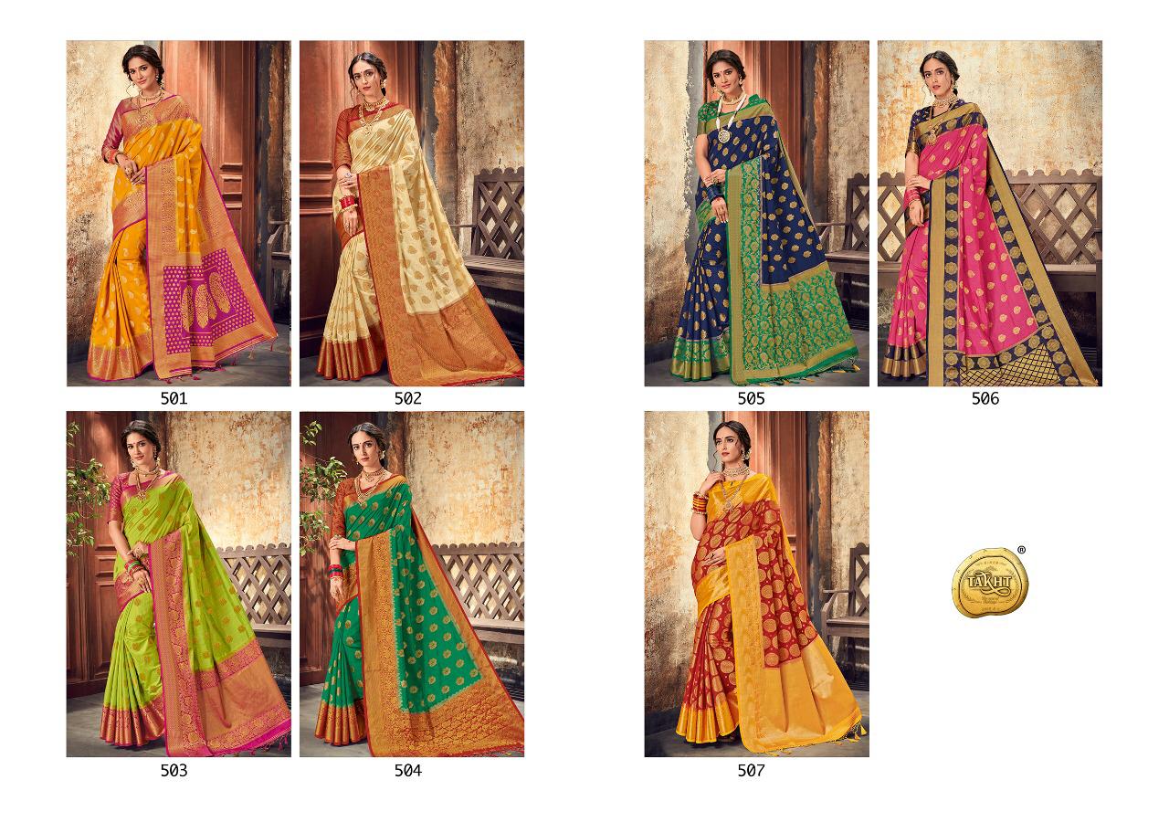 Rani Jhansi By Takht 501 To 507 Series Indian Traditional Wear Collection Beautiful Stylish Fancy Colorful Party Wear & Occasional Wear Pure Silk Sarees At Wholesale Price