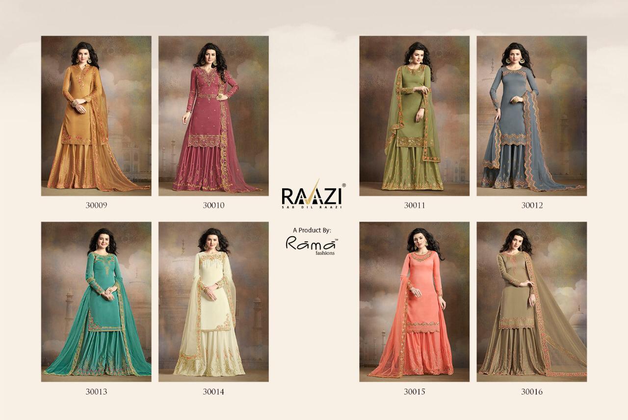 Raazi Taj Collection By Rama Fashion 30009 To 30016 Series Indian Traditional Wear Collection Beautiful Stylish Fancy Colorful Party Wear & Occasional Wear Soft Silk Embroidery Dresses At Wholesale Price