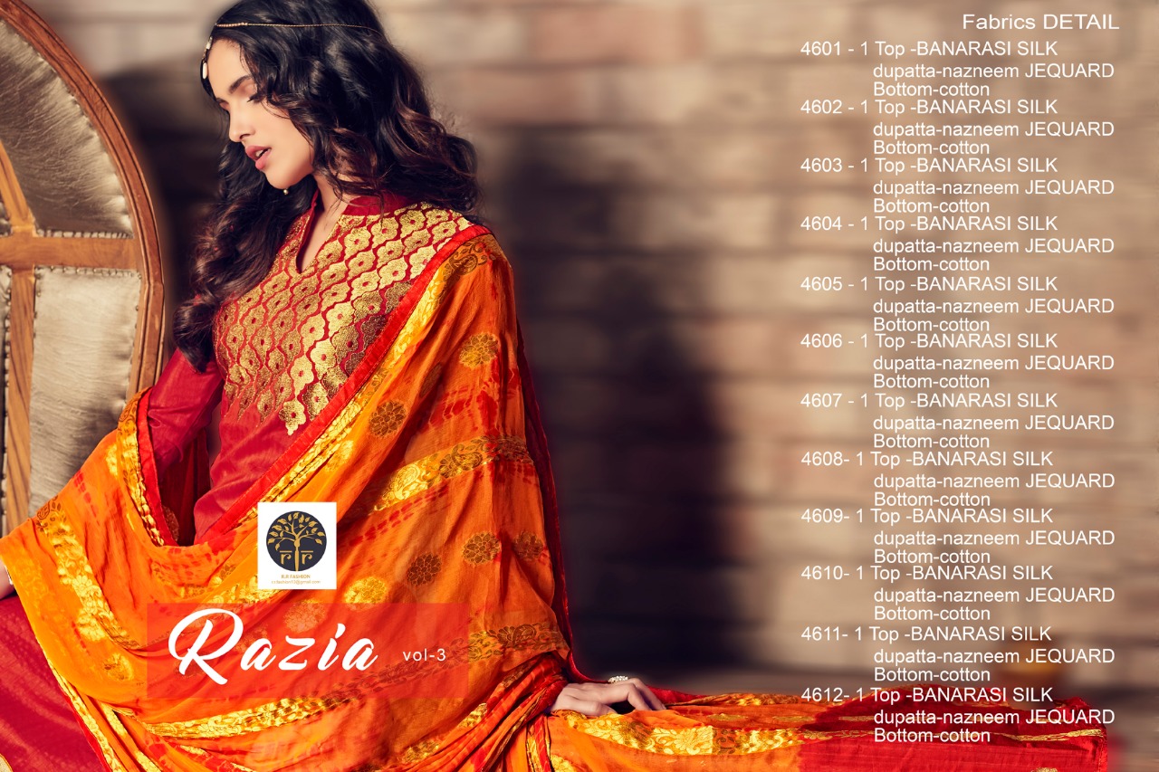 Razia Vol-3 By Rr Fashion 4801 To 4812 Series Beautiful Stylish Fancy Colorful Casual Wear & Ethnic Wear Banarasi Silk Dresses At Wholesale Price