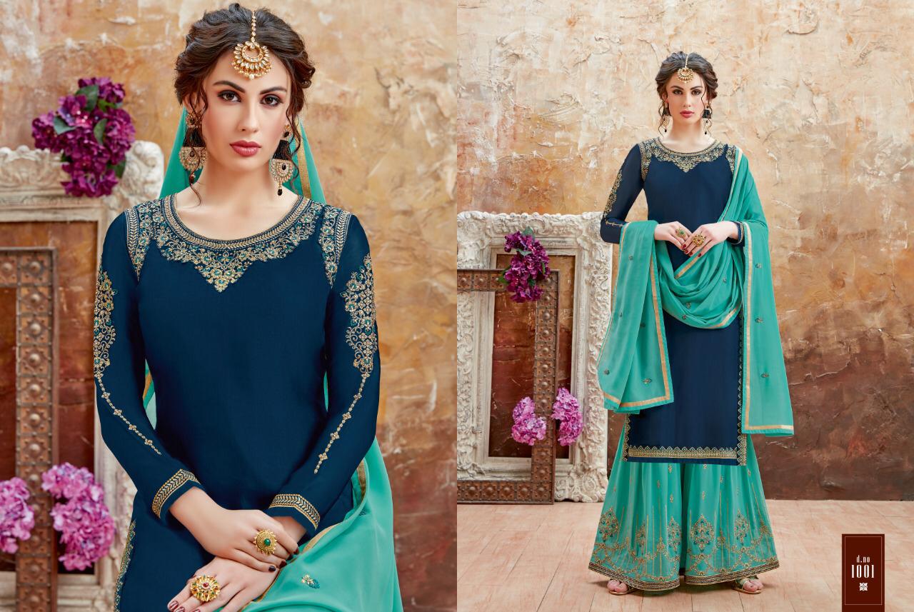 Raziya By Viksit Fab 1001 To 1008 Series Beautiful Suits Stylish Fancy Colorful Party Wear & Ethnic Wear Heavy Satin Georgette Embroidered Dresses At Wholesale Price