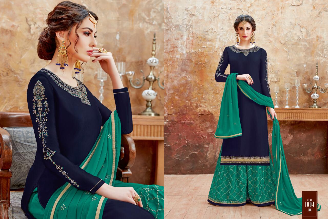 Raziya By Viksit Fab 1001 To 1008 Series Beautiful Suits Stylish Fancy Colorful Party Wear & Ethnic Wear Heavy Satin Georgette Embroidered Dresses At Wholesale Price